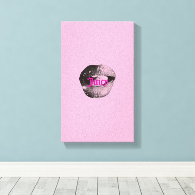 Y2K Lips Portrait – Glossy Aesthetic Pop Art Print Canvastryck (Insitu (trägolv))