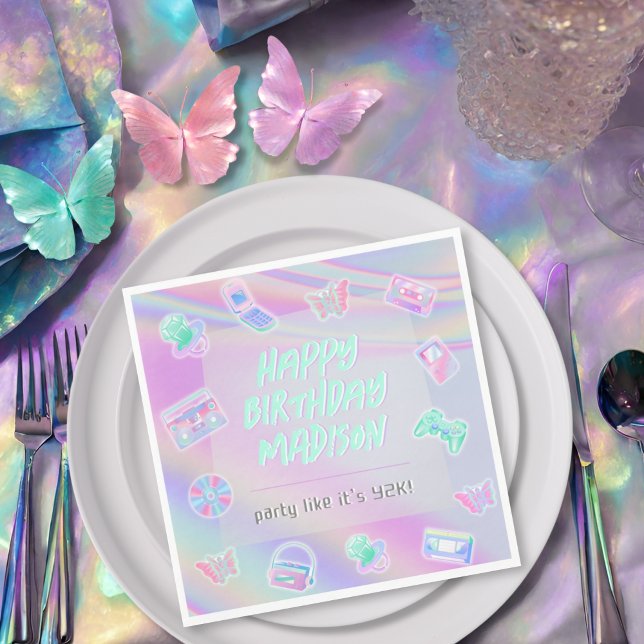 Y2K party-regnbåge grattis på födelsedagen namn Pappersservett (Skapare uppladdad)