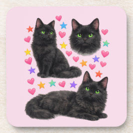 y2k regnbåge hjärtan svart katt kawaii söt underlägg