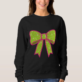 Y2K Retro Vibe Hot Pink and Green Christmas Bow T Shirt
