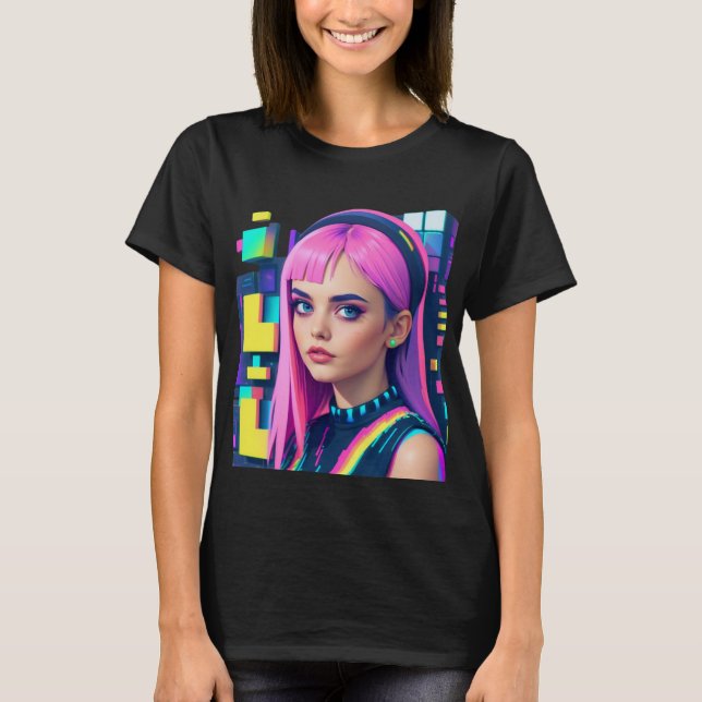 Y2K Revival Design Design - Neon Glitch Nostalgia T Shirt (Framsida)