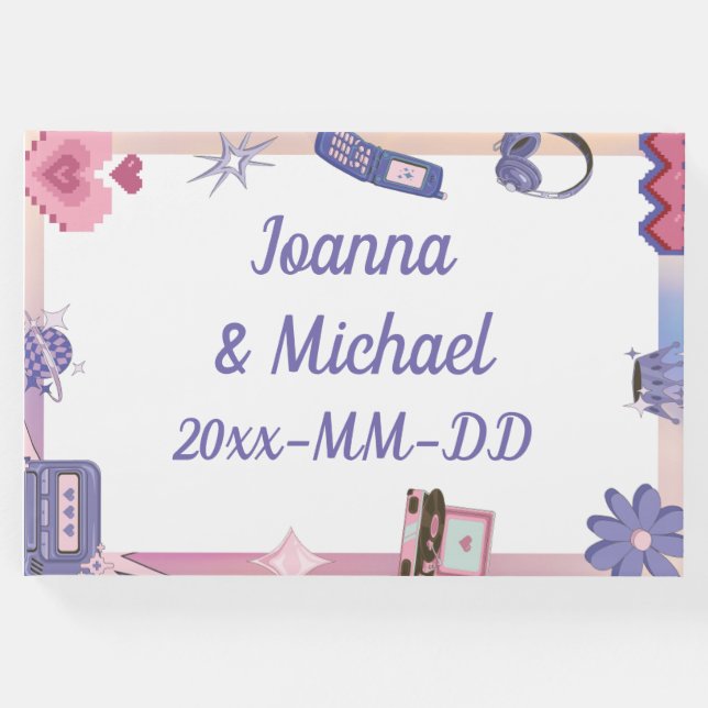 Y2K Rosa Lila 2000-talet Retro Tech Geek Kärlek Br Gästböcker (Framsida)