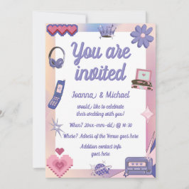 Y2K Rosa Lila 2000-talet Retro Tech Geek Kärlek Br Inbjudningar