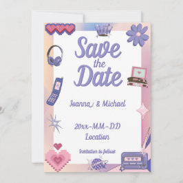 Y2K Rosa Lila 2000-talet Retro Tech Geek Kärlek Br Inbjudningar