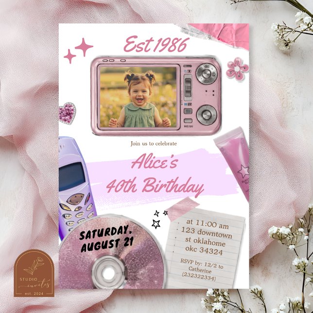 Y2K Rosa Retro Digitalkamera Födelsedag Inbjudningar (Skapare uppladdad)