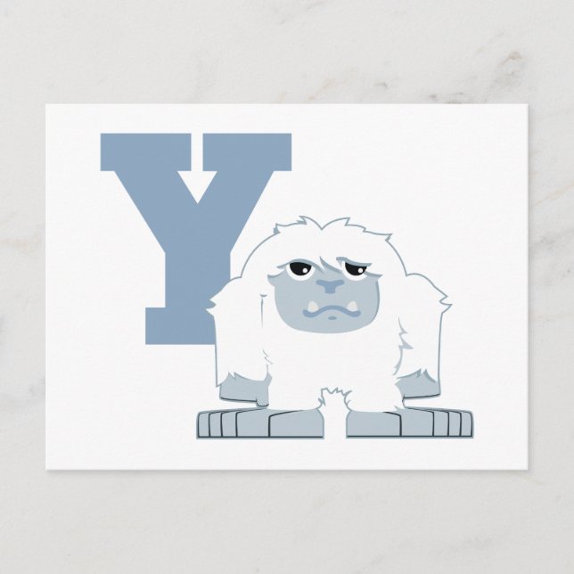Y är för Yeti Cute Tecknad Yeti Monster Vykort (Framsida)