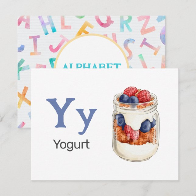 Y är för Yogurt - Alphabet Flash Card Vykort (Fram/baksida)