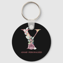 Y Blommigt Monogram Namn Brev Rosa Agate Keychain