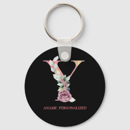 Y Blommigt Monogram Namn Brev Rosa Agate Keychain  Nyckelring