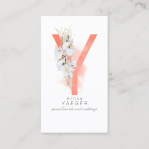 Y Brev Monogram White Orchids och Pampas Grass Visitkort