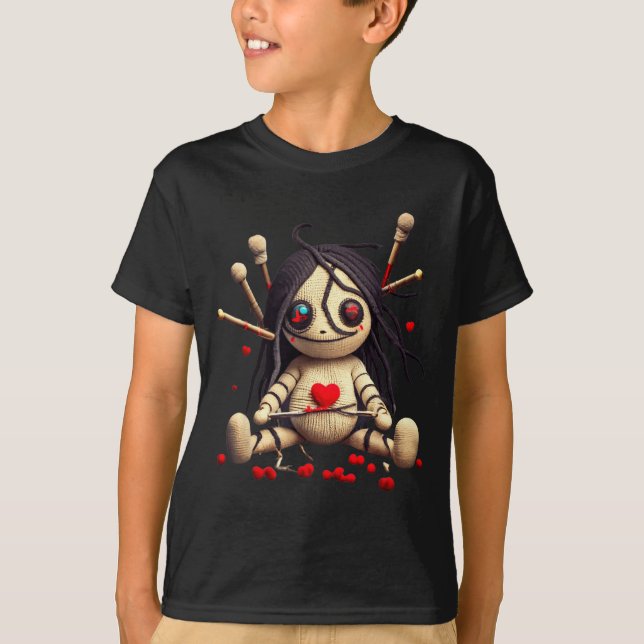 Y Cute Sitting Voodoo Doll Halloween Valentine Day T Shirt (Framsida)