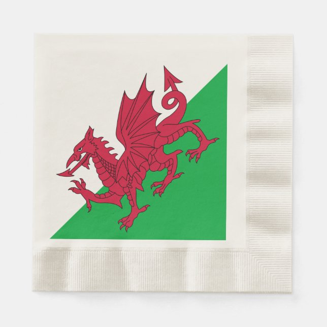 Y Ddraig Goch: Welsh Flagga Coded Luncheon Napkins Pappersservett (Framsidan)