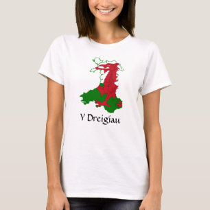 Y Dreigiau Flagga Karta of Wales T-Shirt