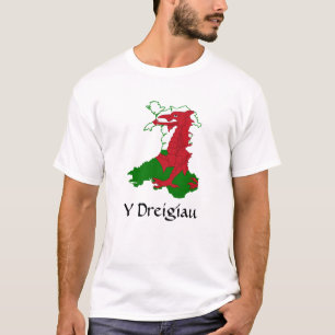 Y Dreigiau Flagga Karta of Wales T-Shirt