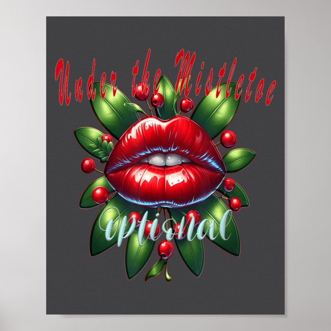 Y jul misteltoe läppar - Busig Holiday Tee W Poster (Framsidan)