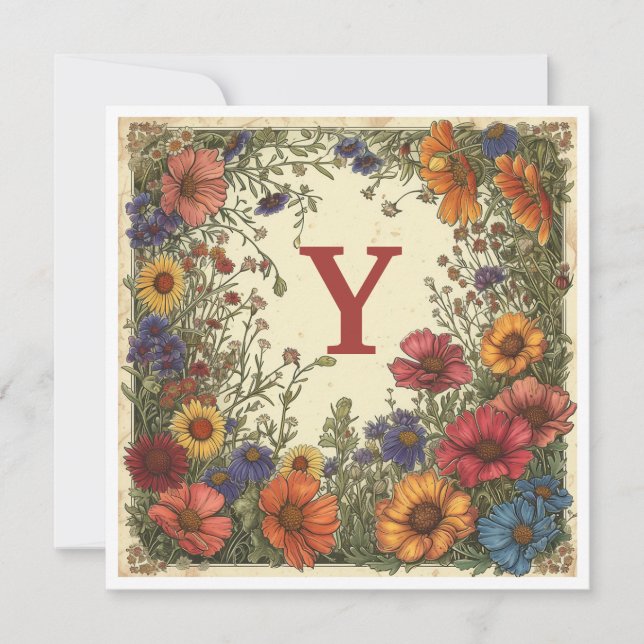 "Y" Milano Red: Bloom & Monogram Julkort (Framsida)