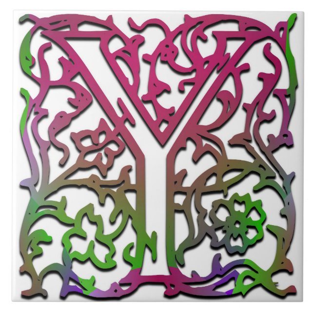 Y Monogram "Besque Garden" keramiskt plattor Kakelplatta (Framsidan)