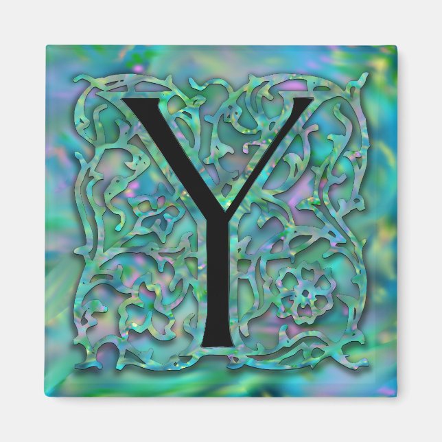Y Monogram "Grönt Garden Besque"-kvadratmagnet Magnet (Framsidan)