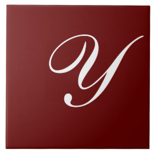 Y Monogram Inledande vit på Mörk Röd Kakelplatta