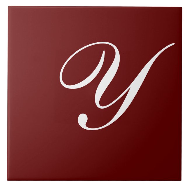 Y Monogram Inledande vit på Mörk Röd Kakelplatta (Framsidan)