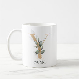 Y Monogram-Personlig för Blommigt Kaffemugg