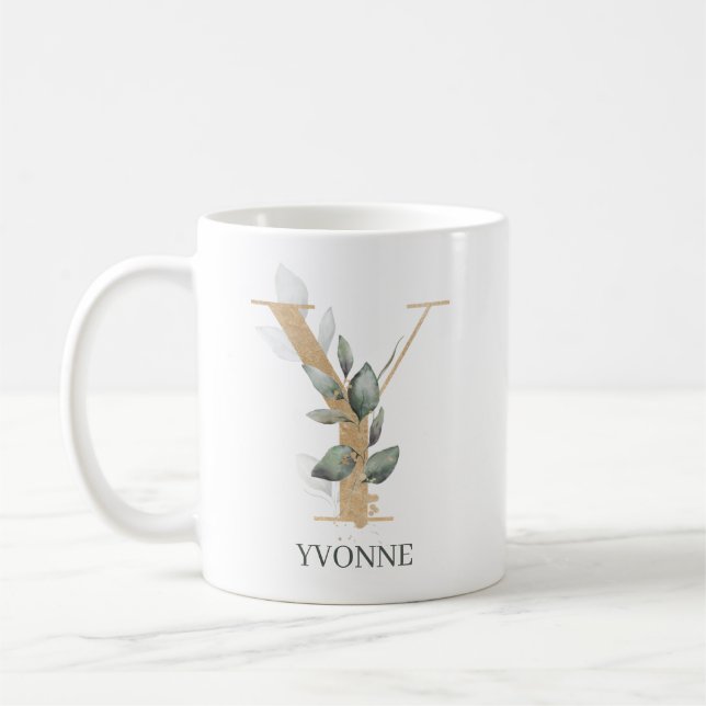 Y Monogram-Personlig för Blommigt Kaffemugg (Vänster)