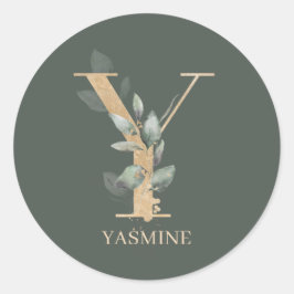 Y Monogram-Personlig för Blommigt Runt Klistermärke