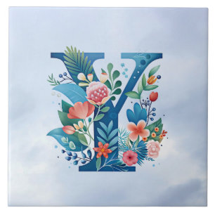 Y Monogram - vacker blommigt design Kakelplatta