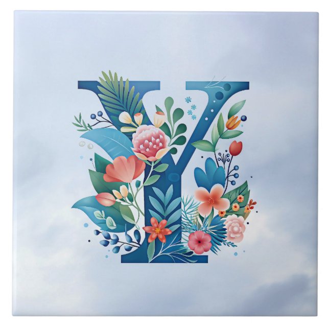 Y Monogram - vacker blommigt design Kakelplatta (Framsidan)