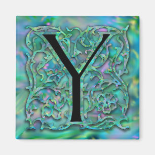 Y-monogramen "grönt trädgårds- Besque" kvadrera Magnet