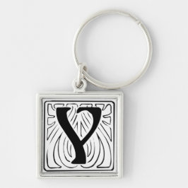Y Monogramm schwarz weiß Schlüsselanhänger Fyrkantig Silverfärgad Nyckelring