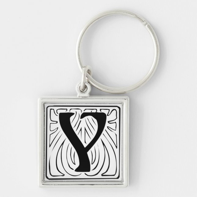 Y Monogramm schwarz weiß Schlüsselanhänger Fyrkantig Silverfärgad Nyckelring (Framsidan)