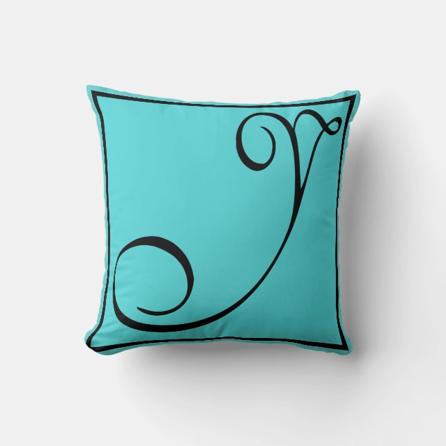 Y PILLOW- Brev Y på Aqua Background Kudde (Framsida)