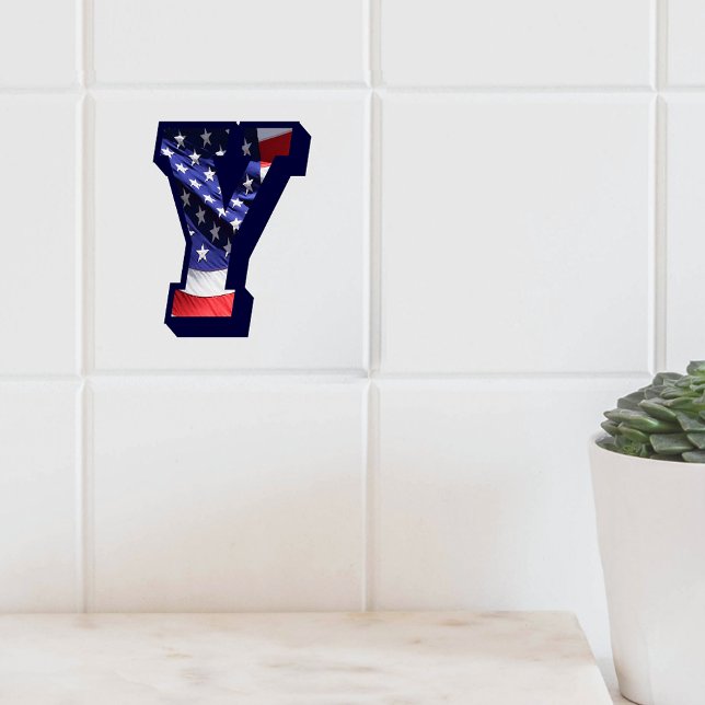 "Y"-plattan för stora fotokeramiska plattor i amer Kakelplatta ( American Flag Letter Y Large Photo Ceramic Tile Cover)