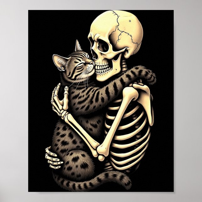 Y Skeleton Hugging Cat Halloween Lovers Human Pro  Poster (Framsidan)
