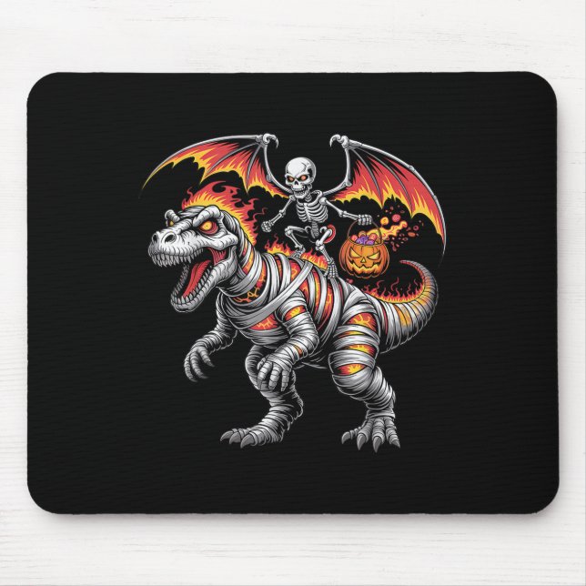 Y Skeleton Riding Dinosaur T-rex Halloween Pumpkin Musmatta (Framsidan)