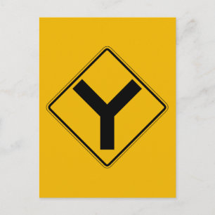 Y-symbol, Traffic Warning Sign, USA Vykort
