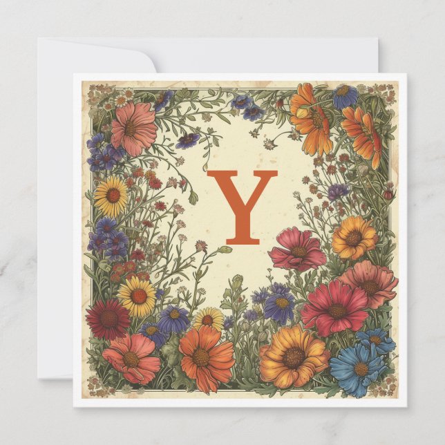 "Y" Trinidad Orange: Bloom & Monogram Julkort (Framsida)