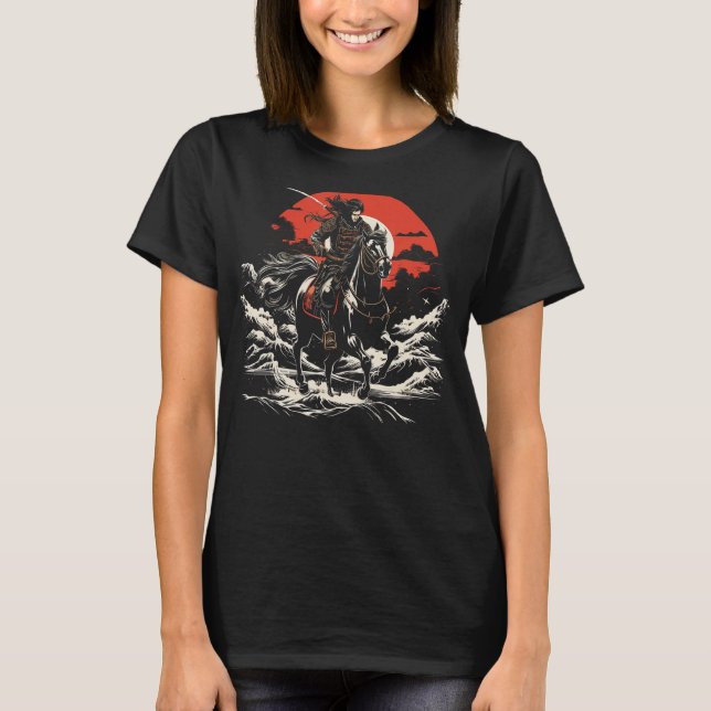 Yabusame Horseback Archery Japanska Samurai Warrio T Shirt (Framsida)