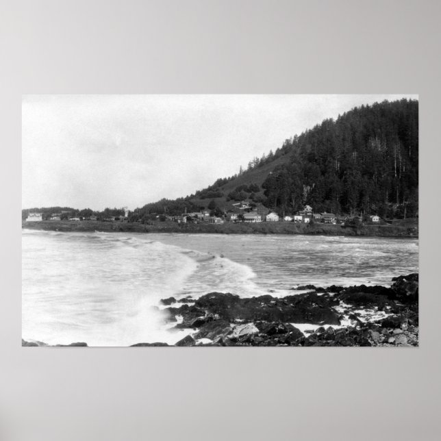 Yachat, Oregon Town View och Ocean Photographic Poster (Framsidan)
