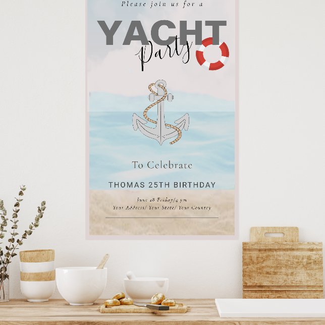 Yacht Boat Cruise Födelsedagsfest Poster (Kök)