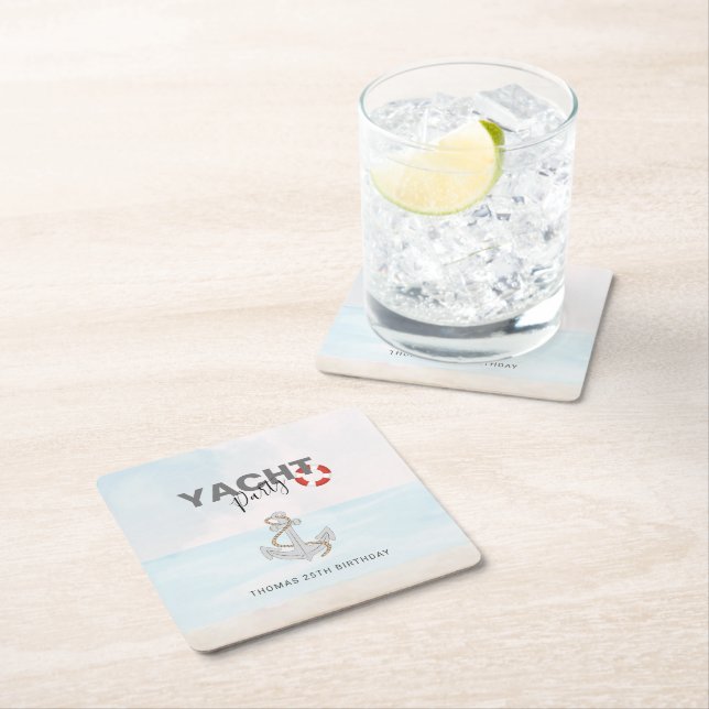 Yacht Boat Cruise Födelsedagsfest Underlägg Papper Kvadrat (Insitu)