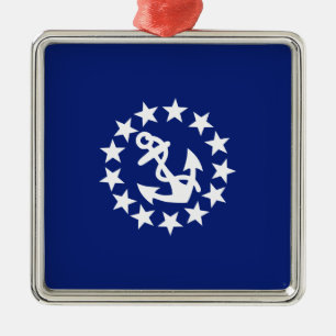 Yacht Flagga Anchor Stars-symbol på Blue Julgransprydnad Metall