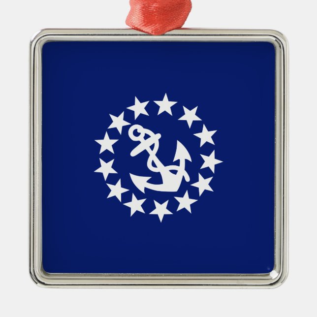 Yacht Flagga Anchor Stars-symbol på Blue Julgransprydnad Metall (Framsidan)