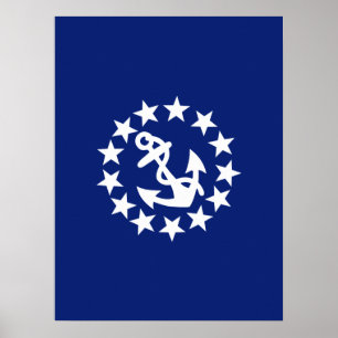 Yacht Flagga Anchor Stars-symbol på Blue Poster