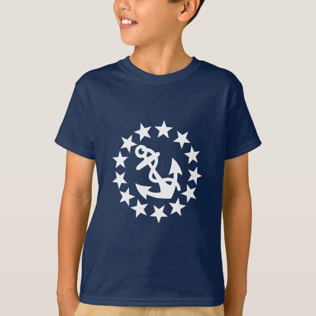 Yacht Flagga Anchor Stars-symbol på Blue Tee Shirt (Framsida)