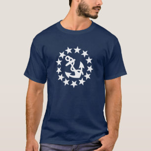 Yacht Flagga Anchor Stars-symbol på Blue Tee Shirt