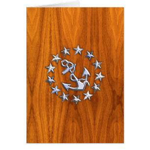 Yacht Flagga Sign på Nautical Teak Wood Print Hälsningskort