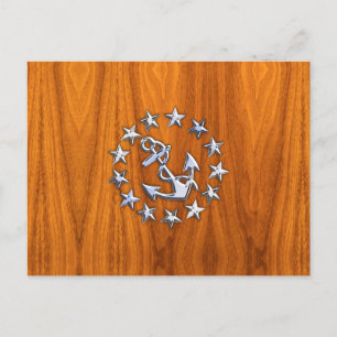 Yacht Flagga Sign på Nautical Teak Wood Print Vykort