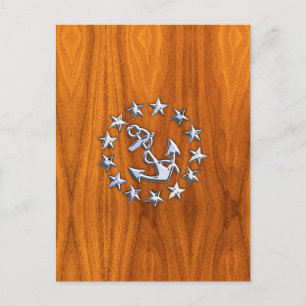 Yacht Flagga Sign på Nautical Teak Wood Print Vykort